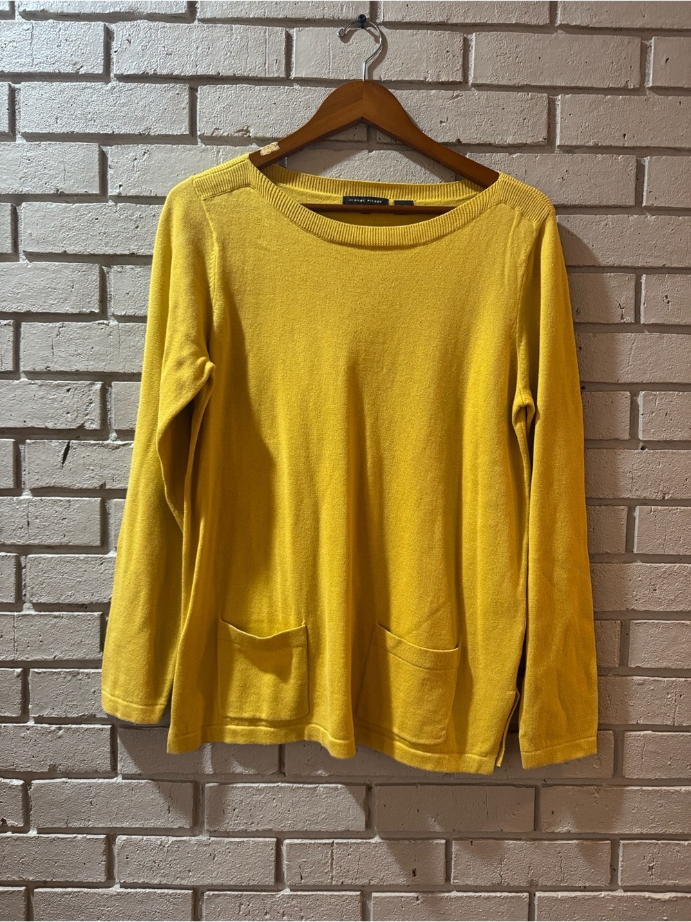 JEANNE PIERRE Sunny Yellow Crewneck Sweater with Front Pockets